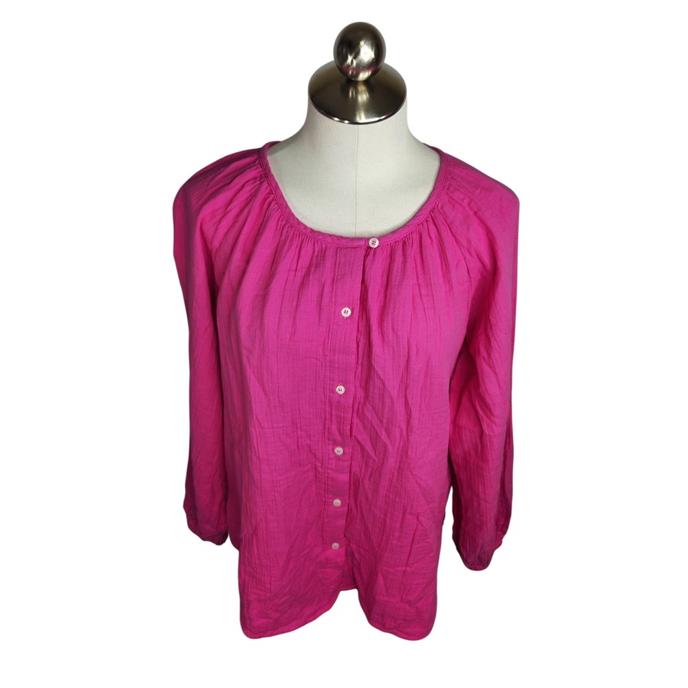 Gap‎ Long Sleeve Crinkle Gauze Blouse Womens M Phoebe Pink Button Front Beachy